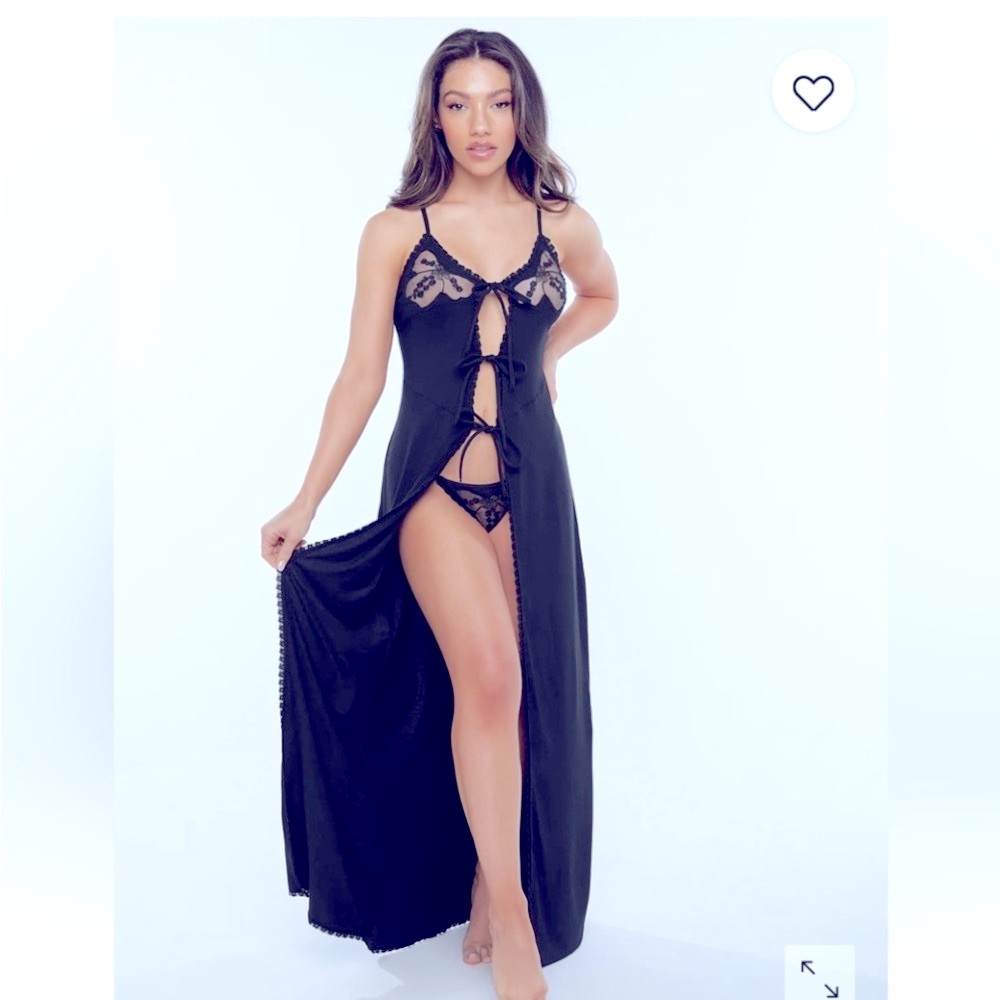 Rihanna savage fenty sz L large long maxi slip dress gown navy blue sexy front